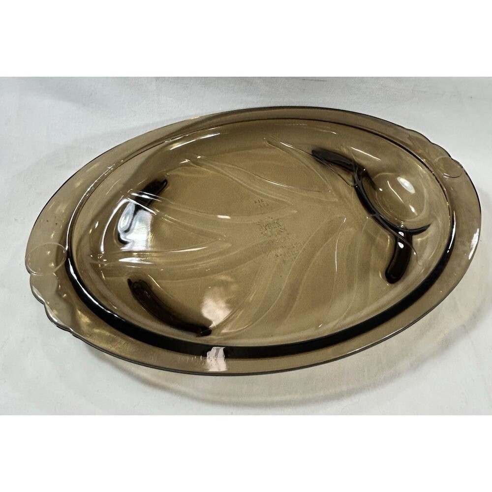 Vintage Pyrex Fireside Platter 815 Amber Brown Footed Welled Tree of Life Retro